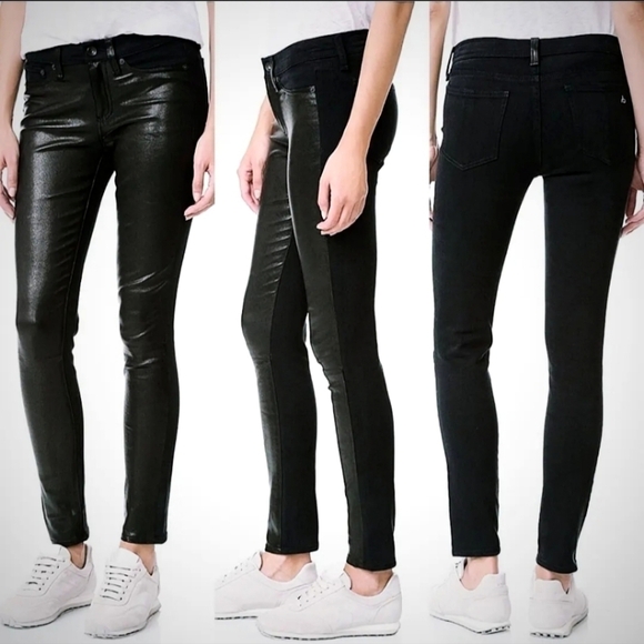 rag & bone Denim - Rag & Bone Leather & Black Denim Combo Skinny Jean Size 25